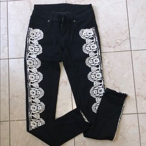 LF Carmar Black Jeans w/ White Lace down leg